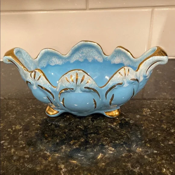 Vintage Blue and Gold Decorative Bowl - Picture 1 of 3